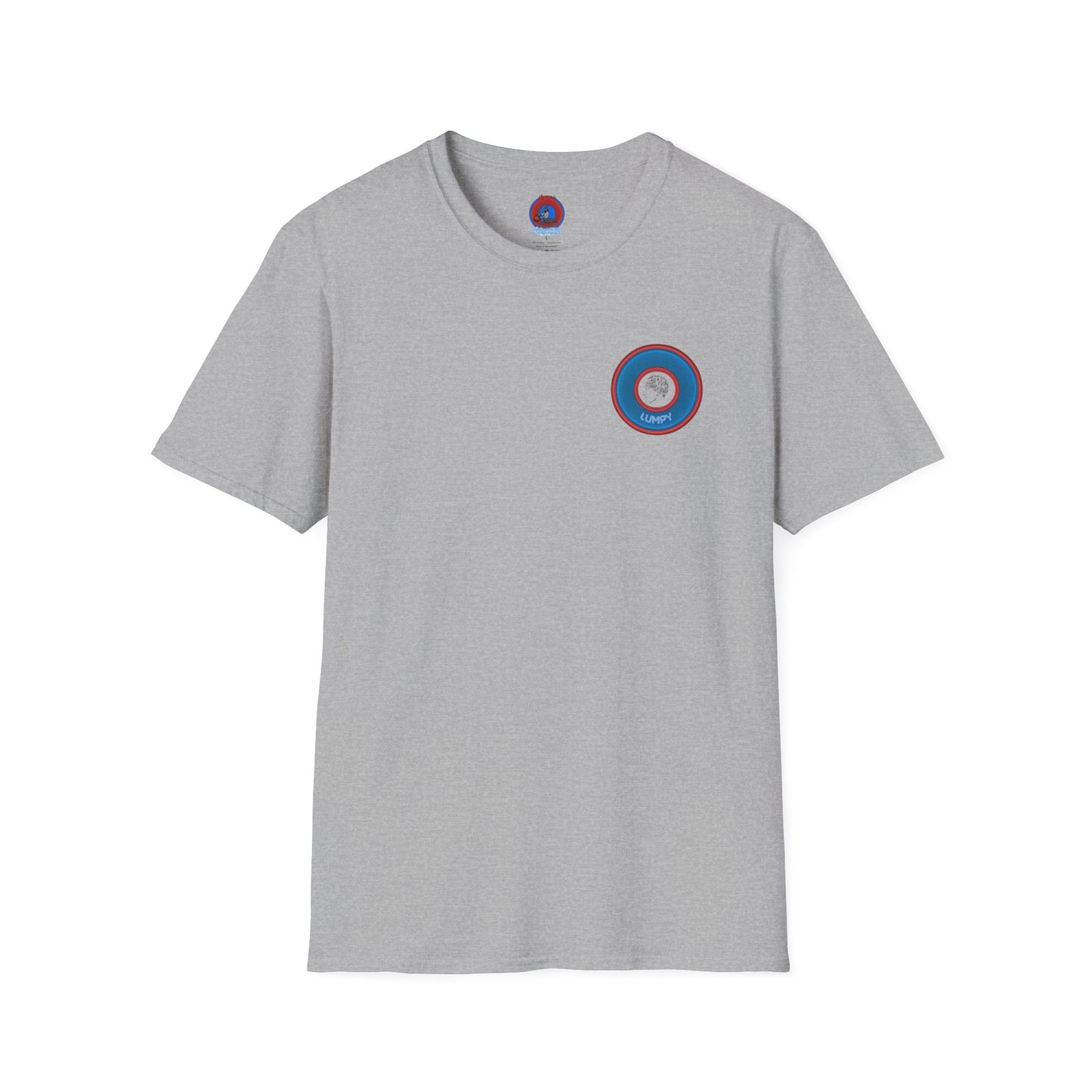 Classic Donut Tee - Unisex Soft-Style - "The Lumpy Donut" - variant 2 - blue/red donut
