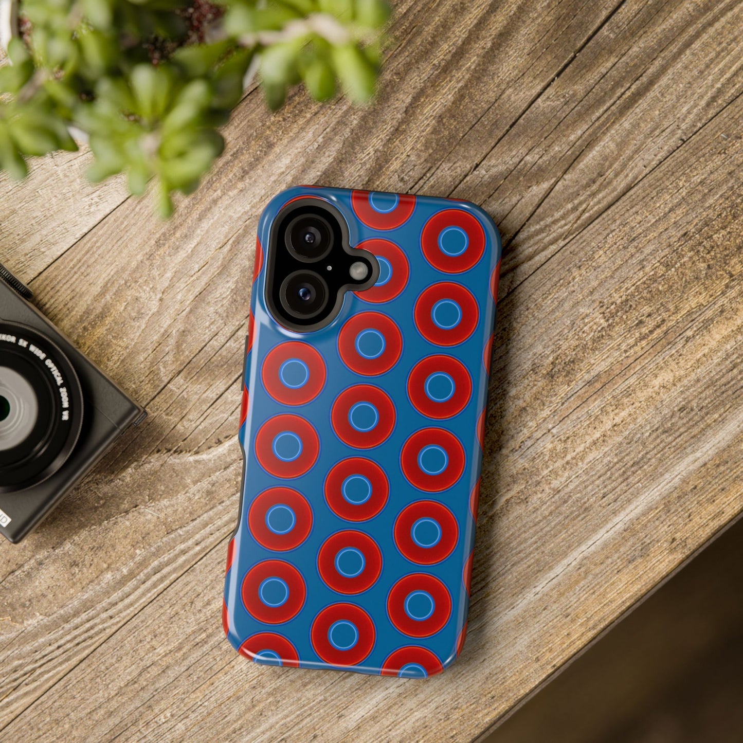 Magnetic Tough Donut Case - red vivid donut print w/wavy navy blue background