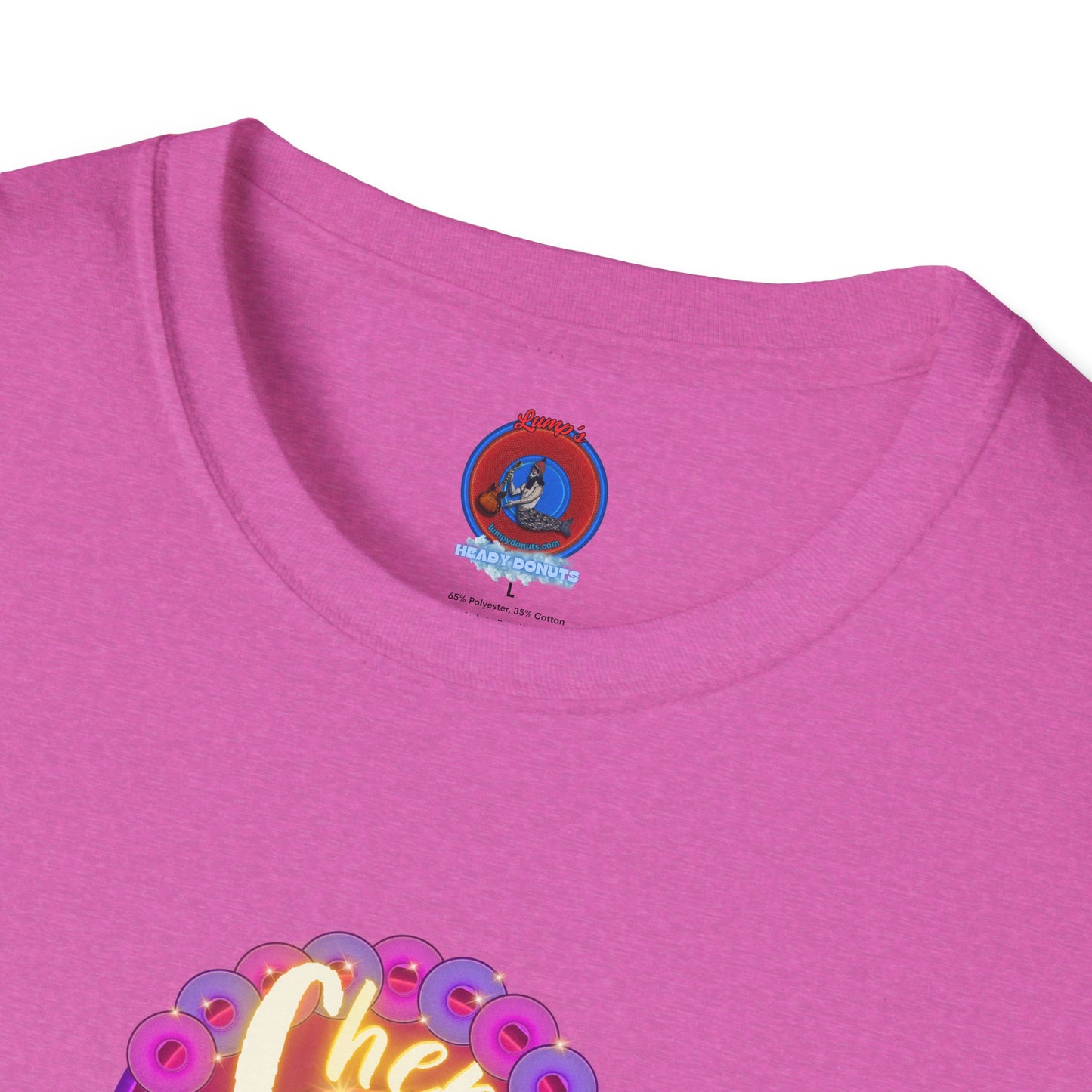 Classic Donut Tee - Unisex Soft-Style - "Chering is Caring Donut' - vivid magenta/purple donut