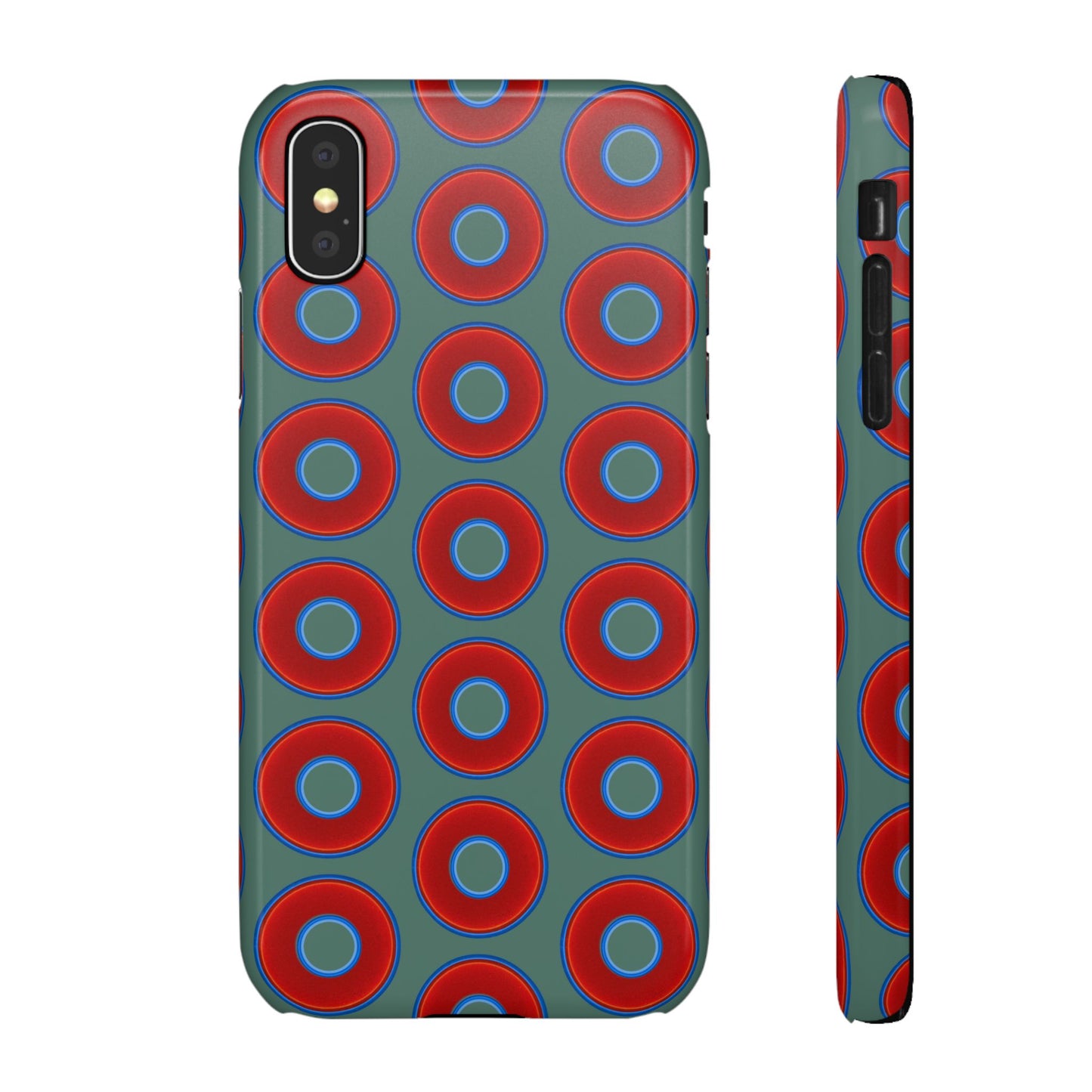 Lumpy Donut Snap Case - red vivid donut print w/Fenway green background