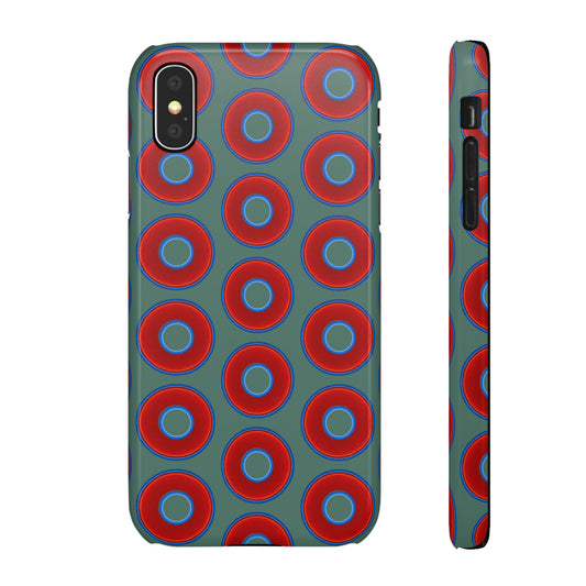 Lumpy Donut Snap Case - red vivid donut print w/Fenway green background