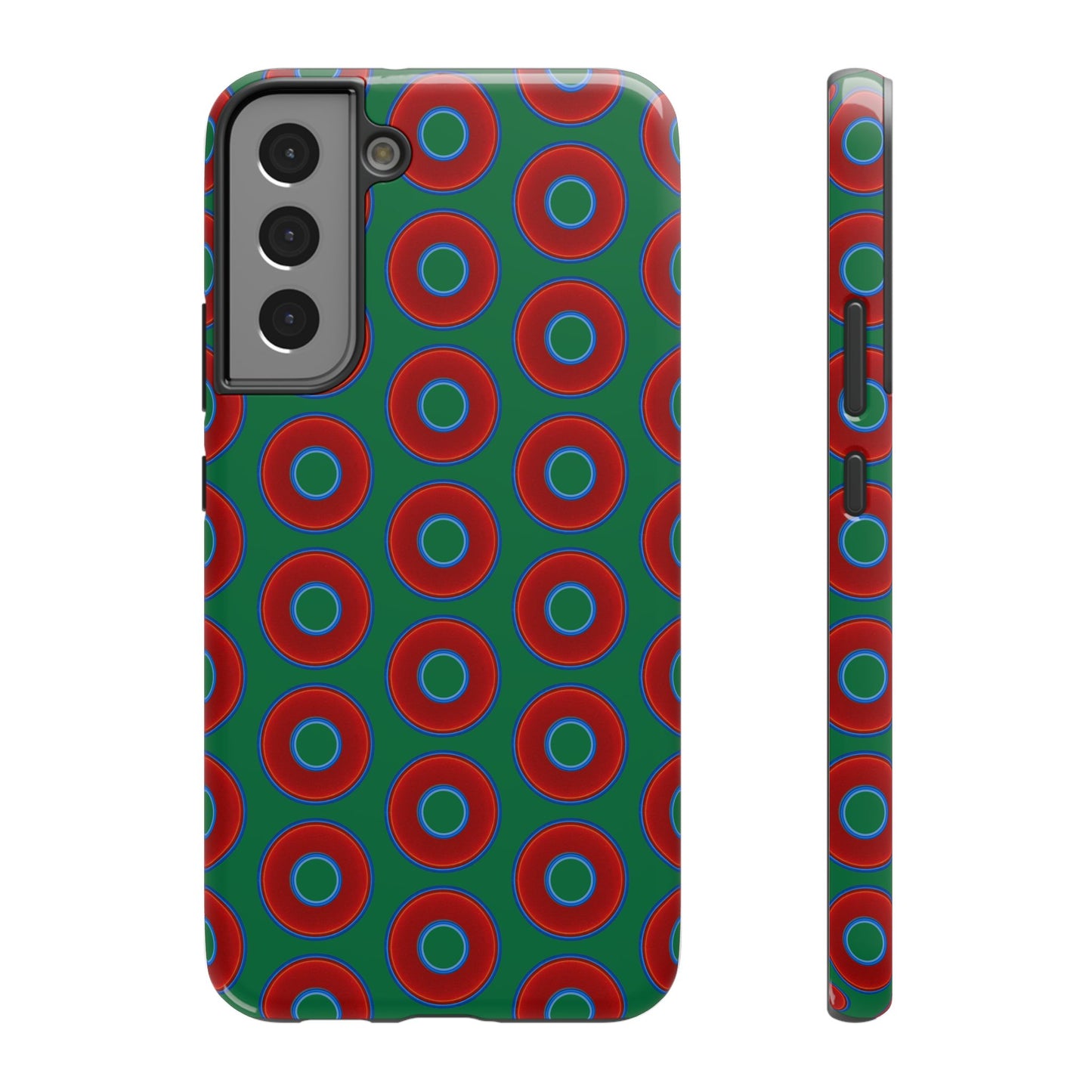 Impact-Resistant Lumpy Donut Case - red vivid donut print w/green background