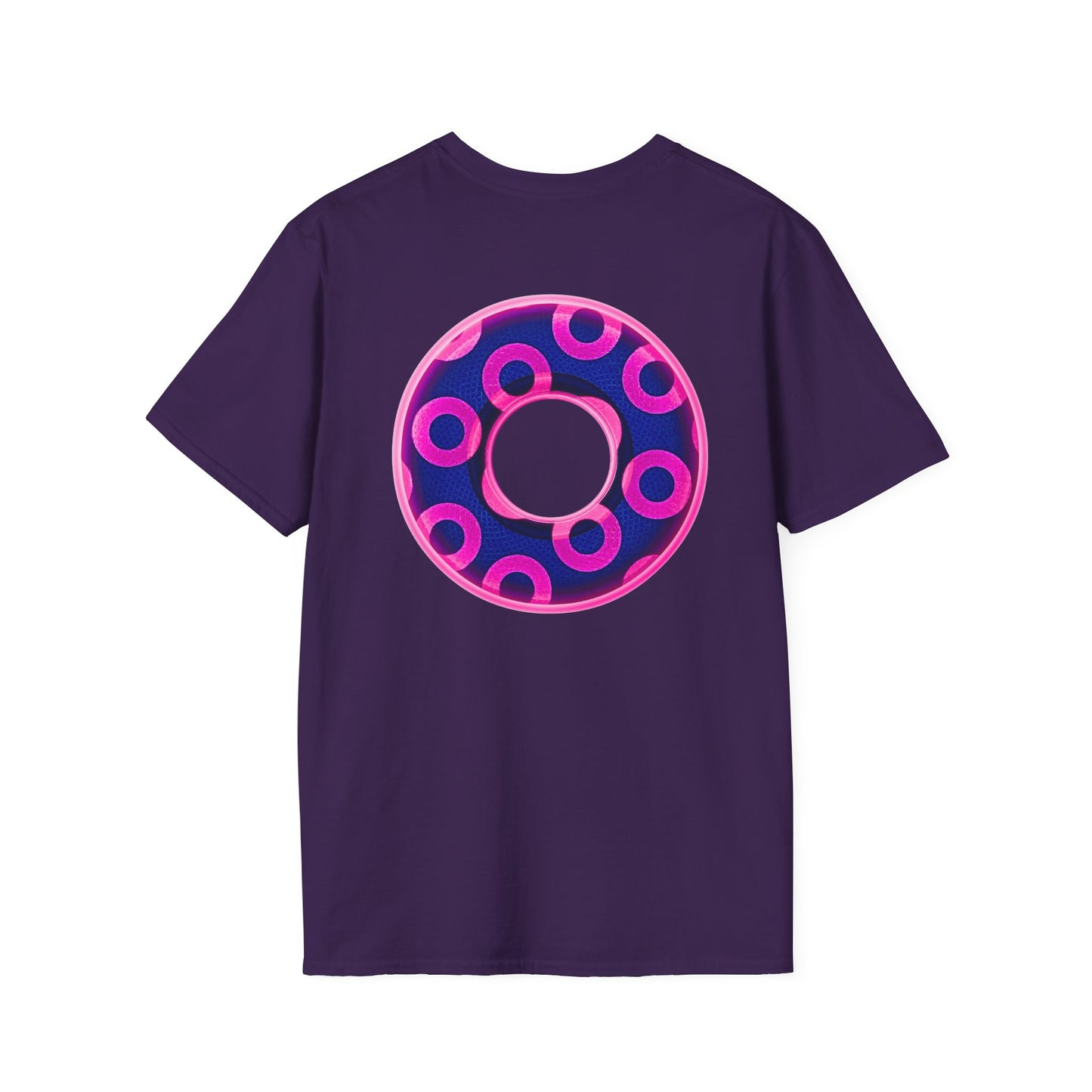 Plain Donuts/Unisex Soft-Style - "Plain Rustic Paradoxical Donuts" - hot pink/dark blue donuts