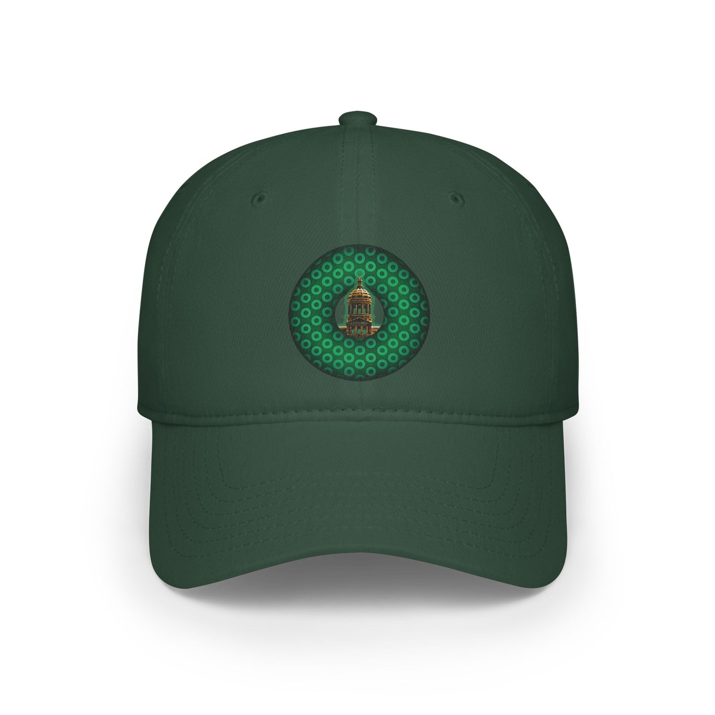 Lumpy Donut Baseball Cap - "Save Mondegreen City Hall" - variant 1 - green paradoxical donut w/