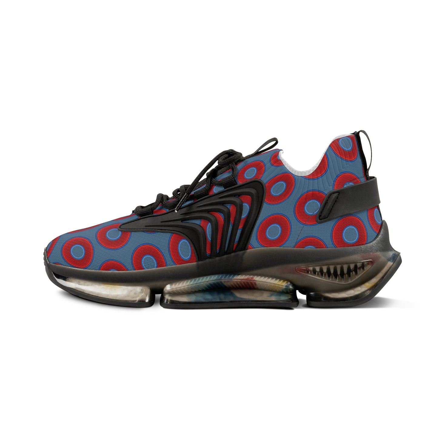 Donut Kicks - red vivid donut print w/steel blue background