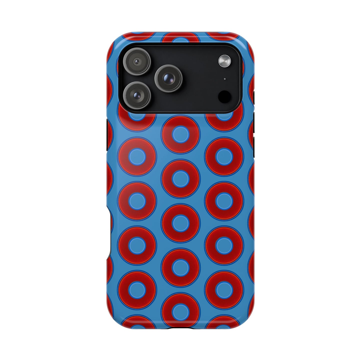 Impact-Resistant Lumpy Donut Case - red vivid donut print w/light steel blue background