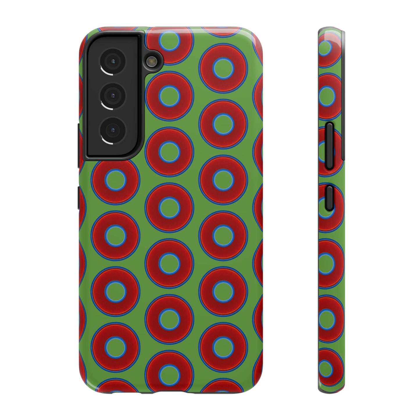 Impact-Resistant Lumpy Donut Case - red vivid donut print w/light green background