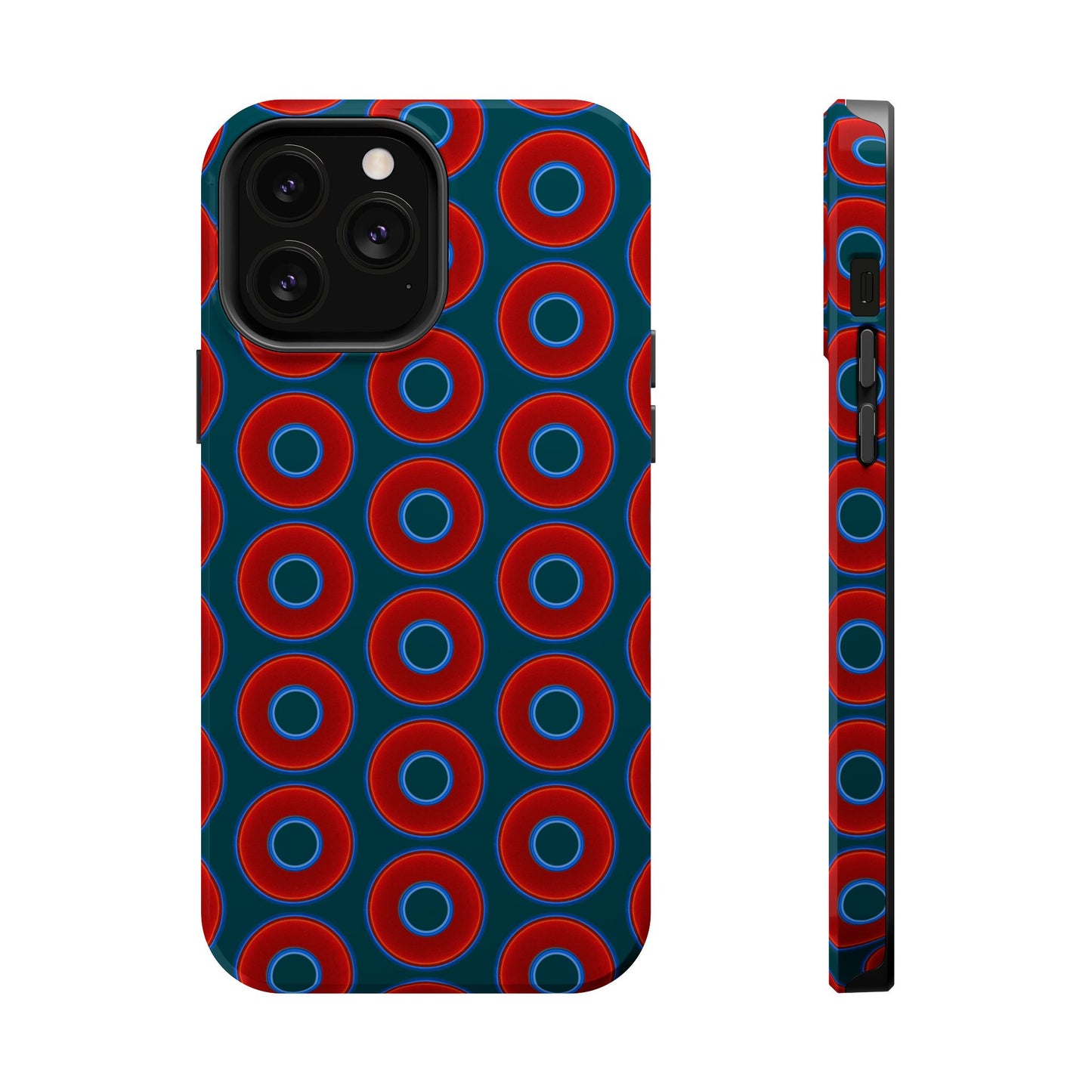 Magnetic Tough Donut Case - red vivid donut print w/midnight green background