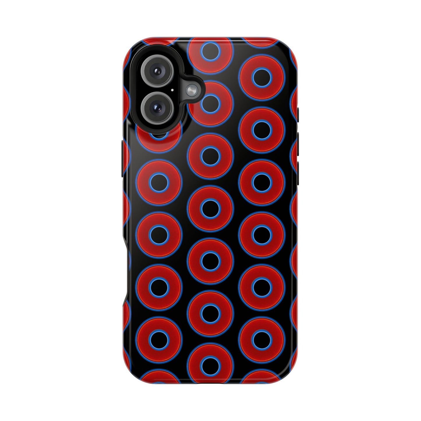 Impact-Resistant Lumpy Donut Case - red vivid donut print w/black background