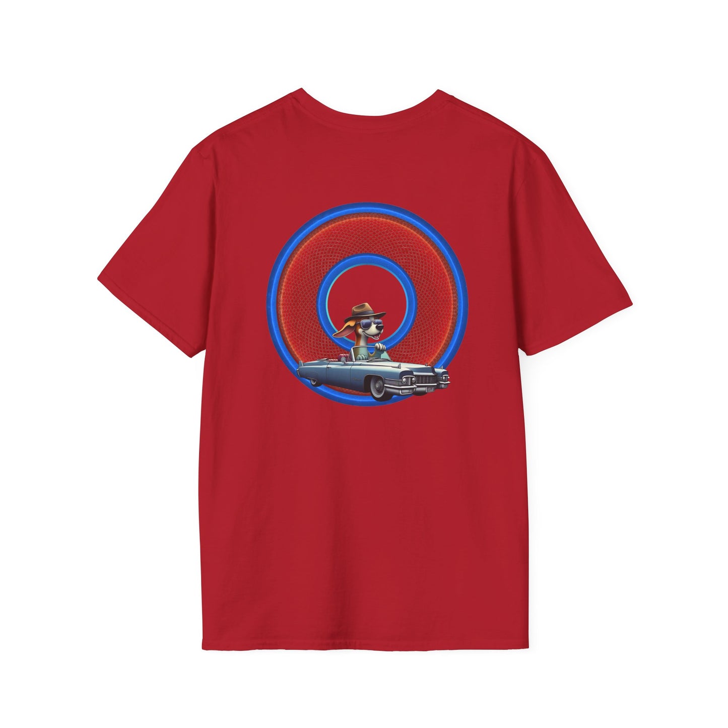 Classic Donut Tee - Unisex Soft-Style - "Jimmy's Marathon Donut Tee" - series 1.0  - variant 1 - rustic red/blue donut