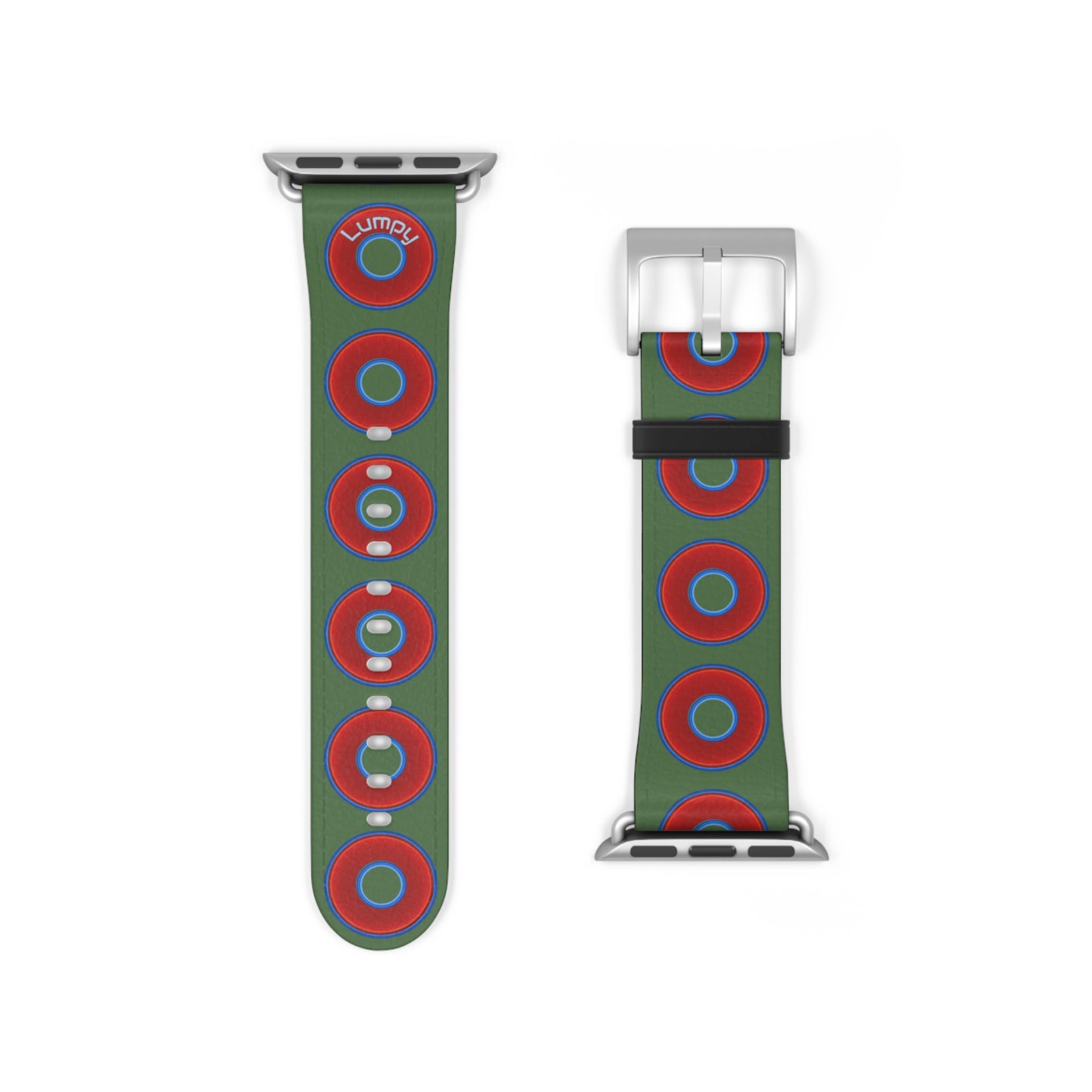 Lumpy Donut Wristband - compatible w/apple watch - red vivid donuts w/dark green background