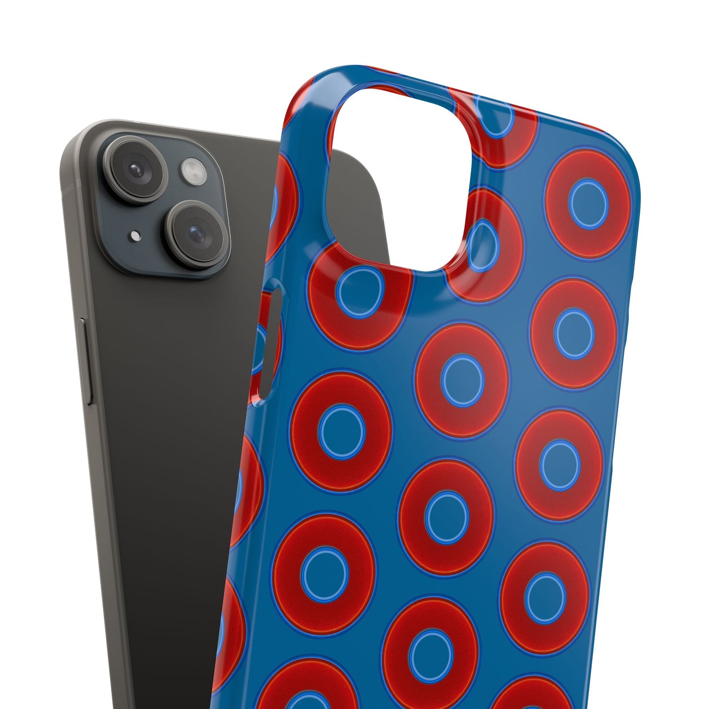Lumpy Donut Snap Case - red vivid donut print w/wavy navy blue background