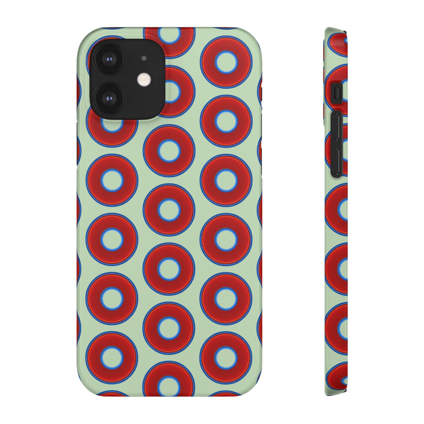 Lumpy Donut Snap Case - red vivid donut print w/seafoam green background