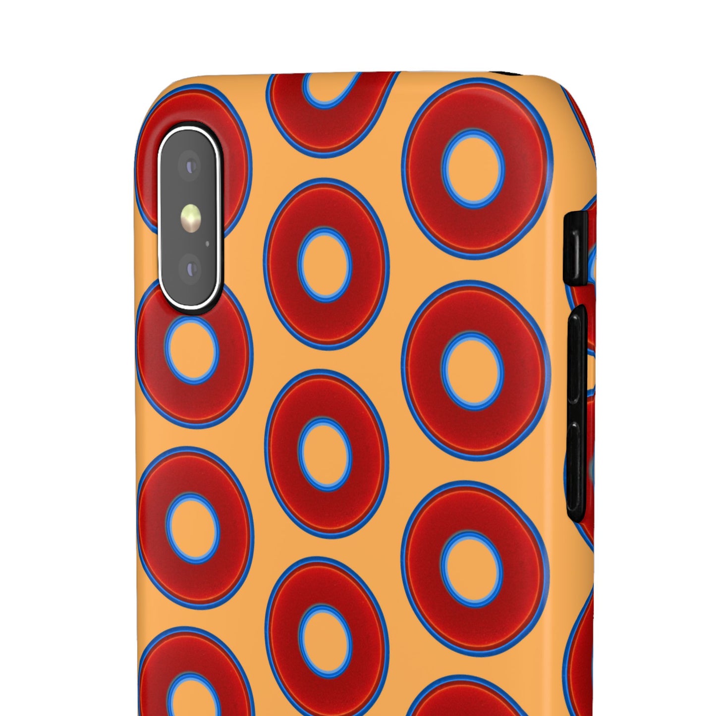 Lumpy Donut Snap Case - red vivid donut print w/creamcicle orange background