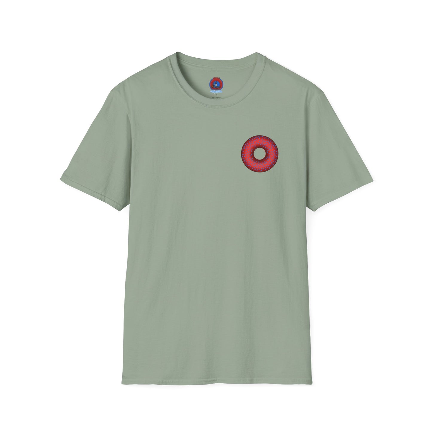 Classic Donut Tee - Unisex Soft-Style - "Plain Plump Donut w/" - plump red donut w/blue sprinkles