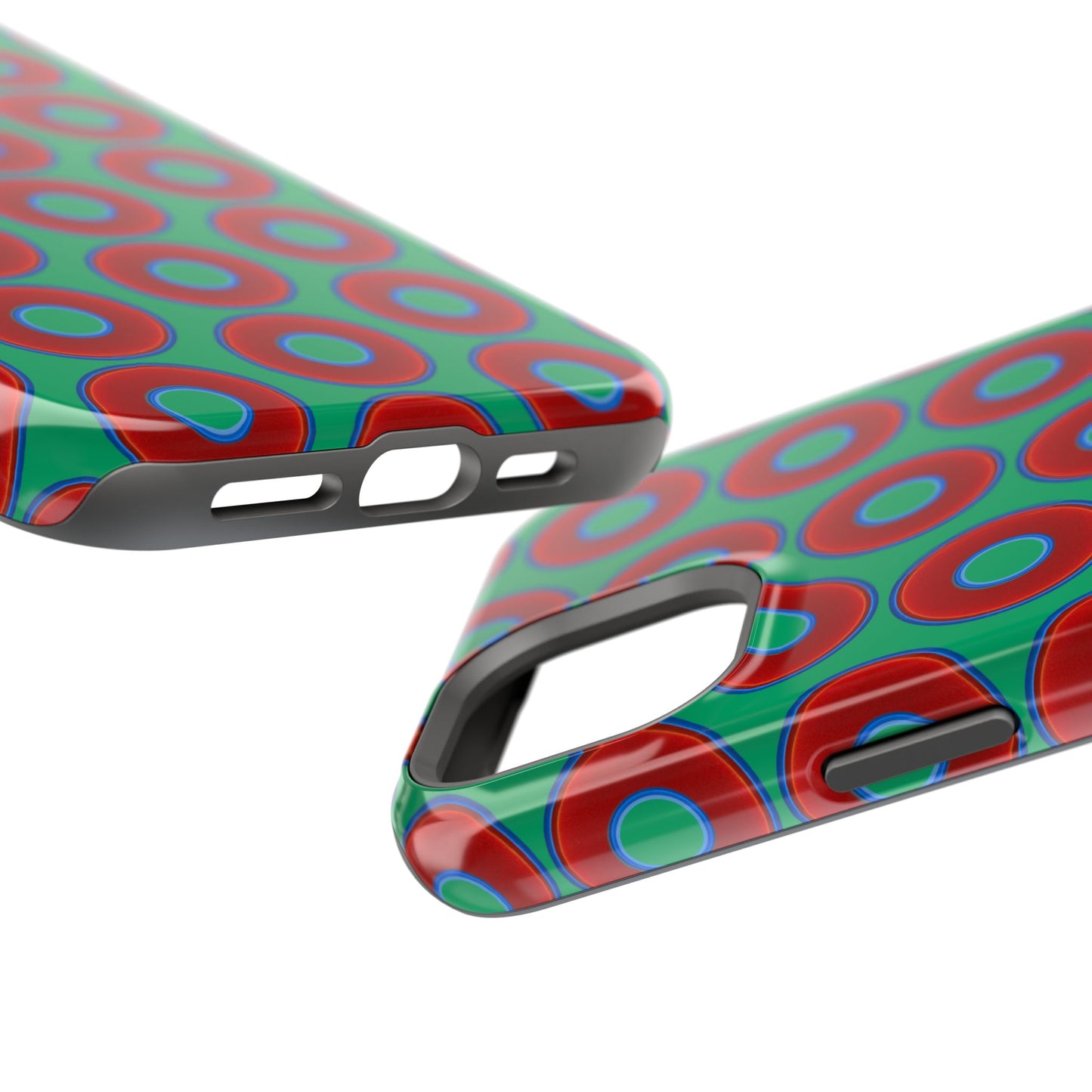 Magnetic Tough Donut Case - red vivid donut print w/jade green background