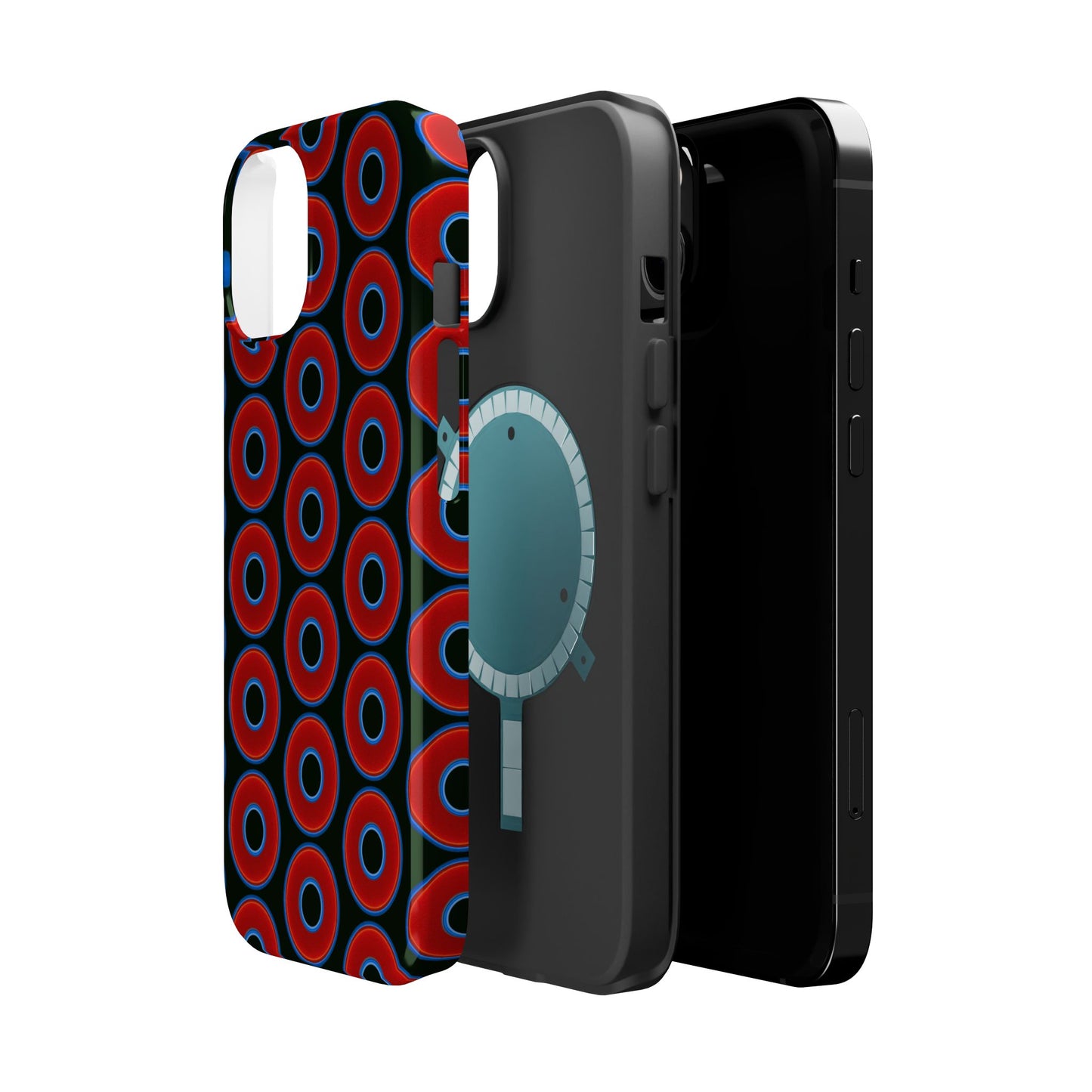 Magnetic Tough Donut Case - red vivid donut print w/midnight green background