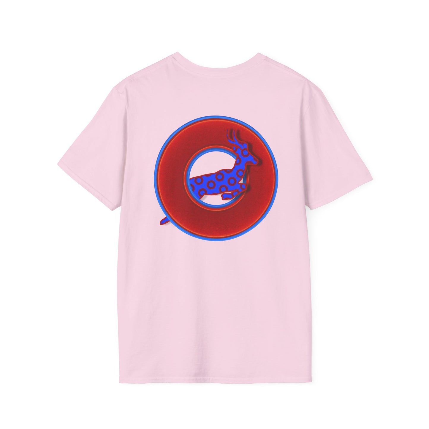 Classic Donut Tee - Unisex Soft-Style - "Out of Control Donut" - vivid red donut - variant 2 "jumping on through"