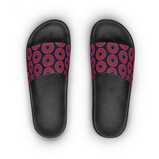 Lumpy Sandals - slip-ons - red vivid donuts w/dark navy blue background
