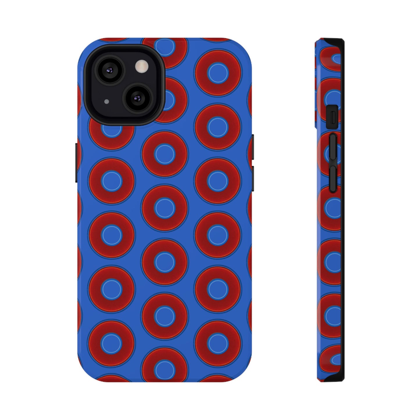 Impact-Resistant Lumpy Donut Case - red vivid donut print w/medium royal blue background