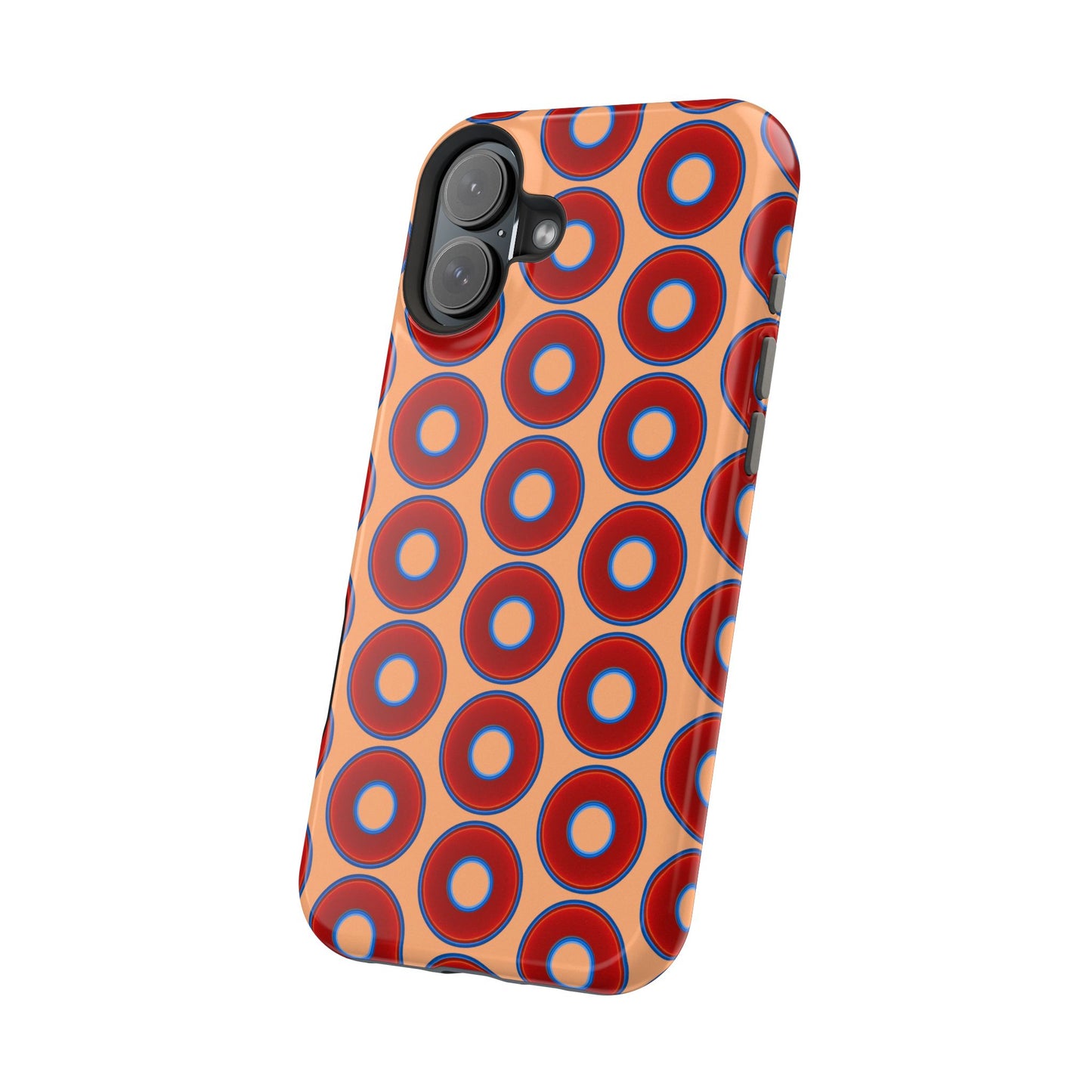 Magnetic Tough Donut Case - red vivid donut print w/peach background