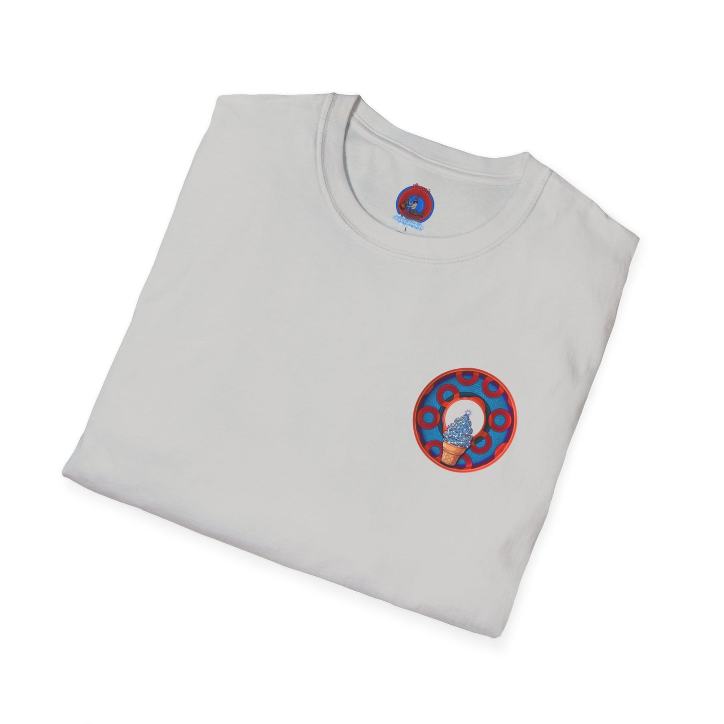 Classic Donut Tee - Unisex Soft-Style - "We All Scream It's ICE Cream" - blue/red rustic paradox donut