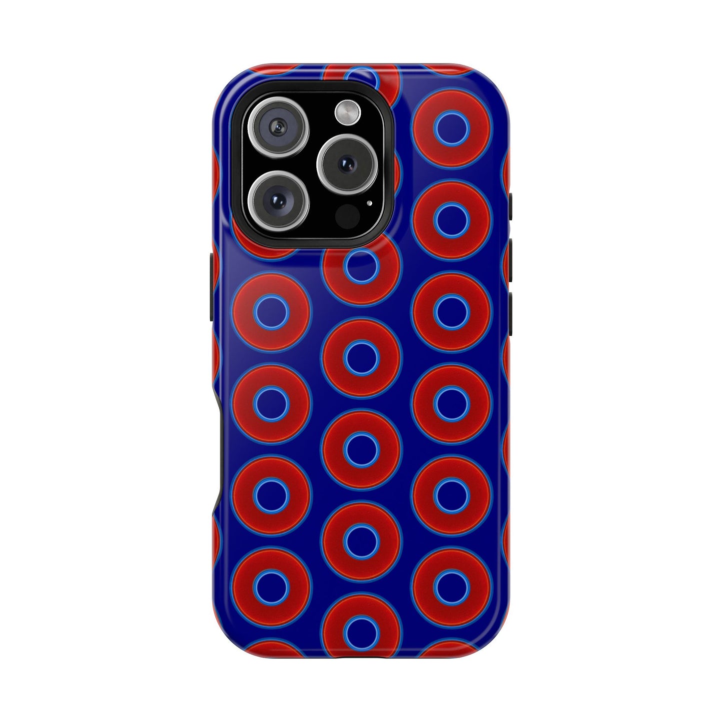 Impact-Resistant Lumpy Donut Case - red vivid donut print w/vivid navy background