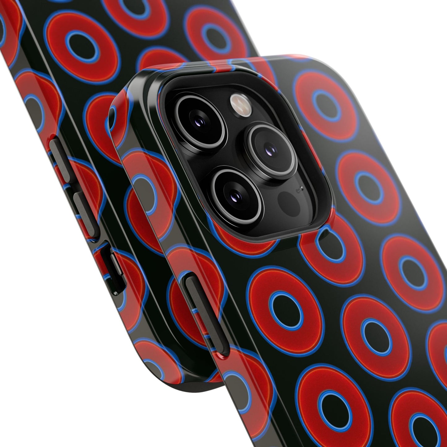 Impact-Resistant Lumpy Donut Case - red vivid donut print w/midnight moss background