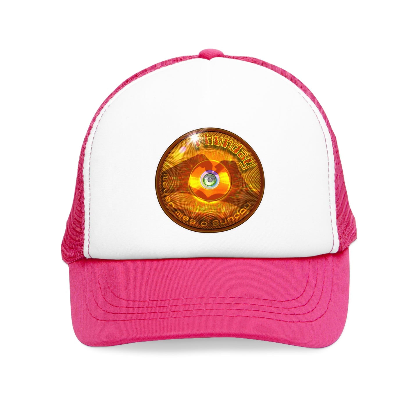 Lumpy Trucker Hat - "Never Miss a Sunday " - variant 1 - turquoise donut