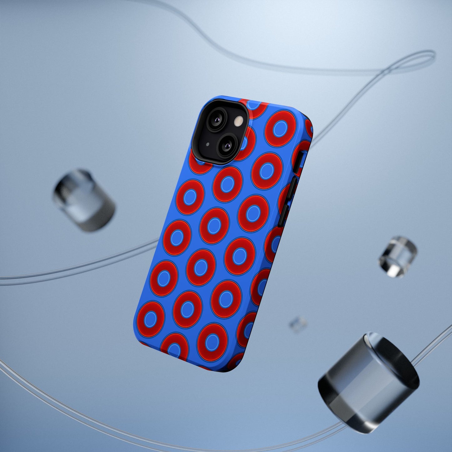 Impact-Resistant Lumpy Donut Case - red vivid donut print w/medium royal blue background