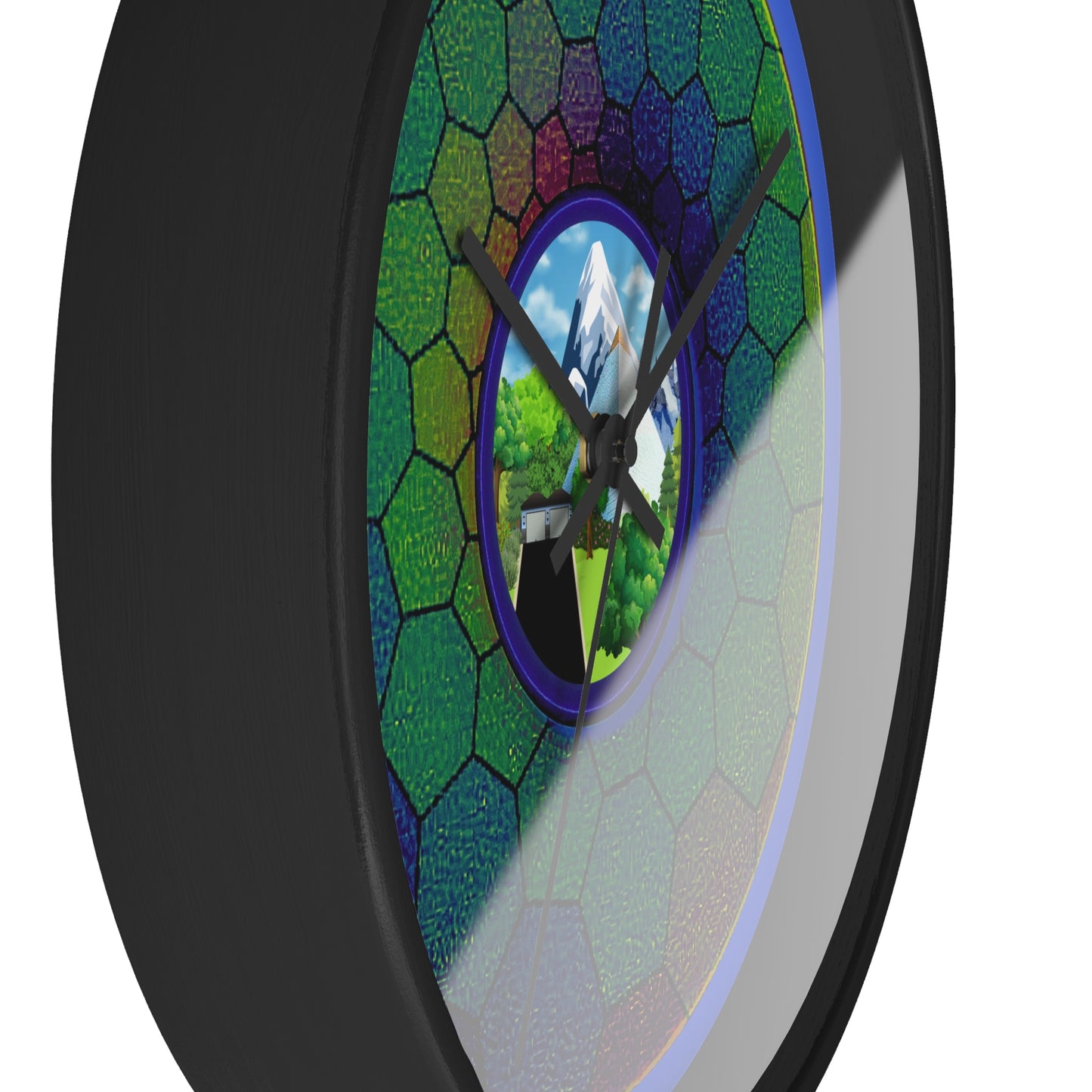 Lumpy Wall Clock - "Mansions of South Park" - variant 2 - green hexadonut w/royal blue background