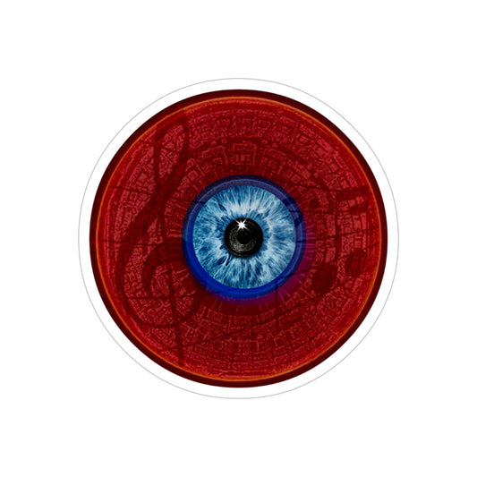 Donut Bumper/Outdoor Sticker - The Donut Peering Through Your Opacity" - series 1.0 - red donut - [Die-Cut] 6"x 6"
