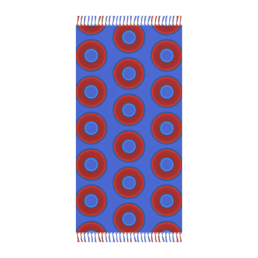 Oversized Lumpy Beach Towel - vivid red donuts w/royal blue background