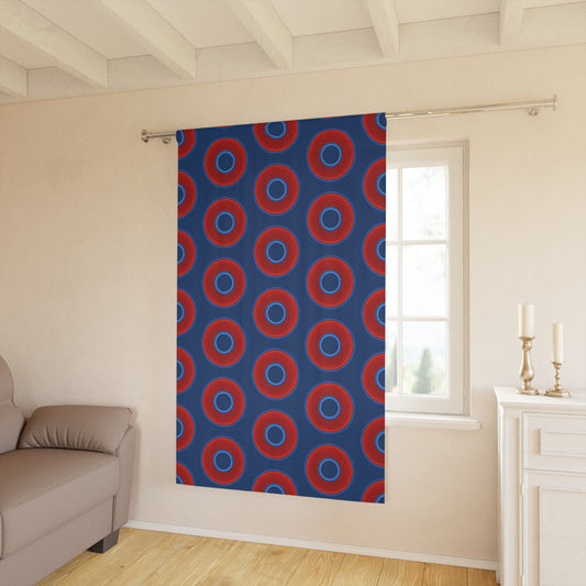 Lump's Heady Curtain w/Donuts - vivid red donut print - w/Atlantic navy blue background - [*1 Piece / 50" x 84"]