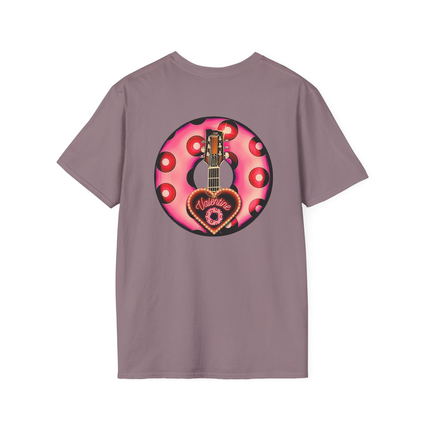Classic Donut Tee - Unisex Soft-Style - "Would You Be My Donut?" - paradoxical faded magenta/red donut - variant 1