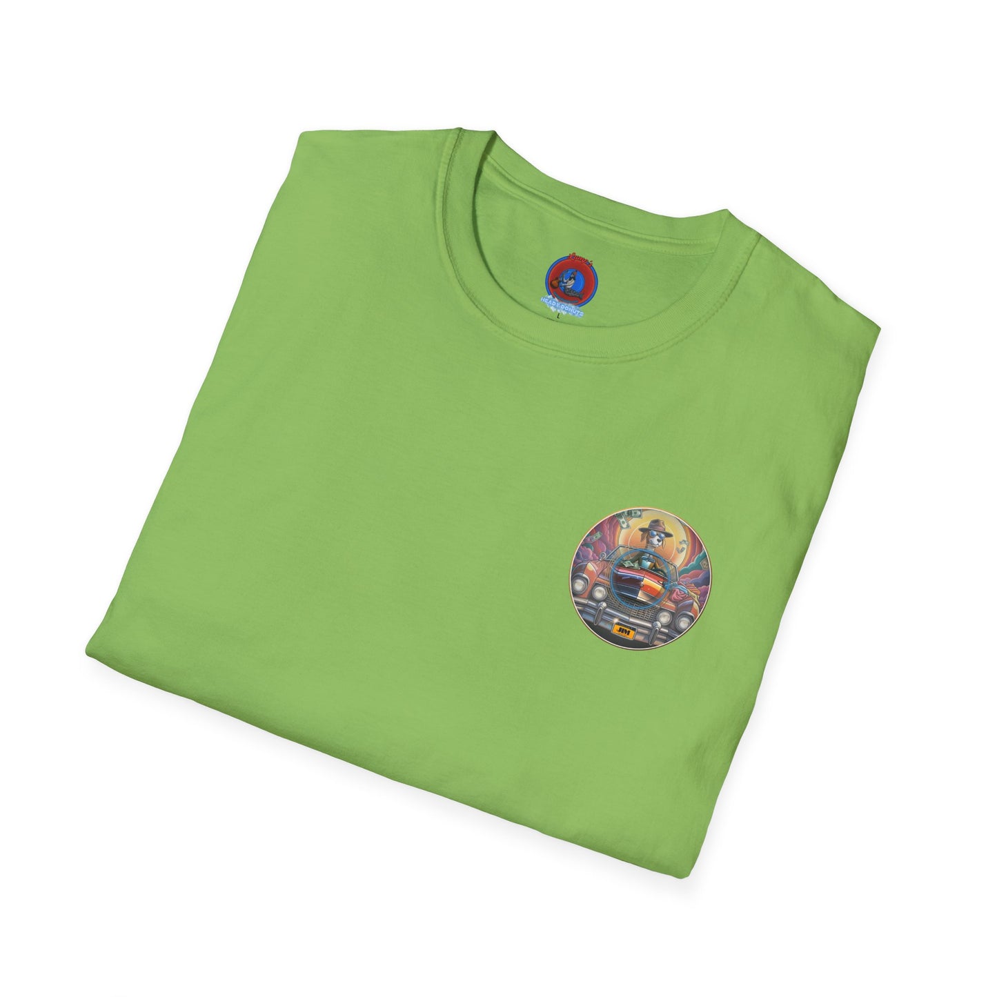 Classic Donut Tee - Unisex Soft-Style - "Jimmy's Marathon Donut Tee" - series 1.0  - variant 2 - orange/purple pic donut