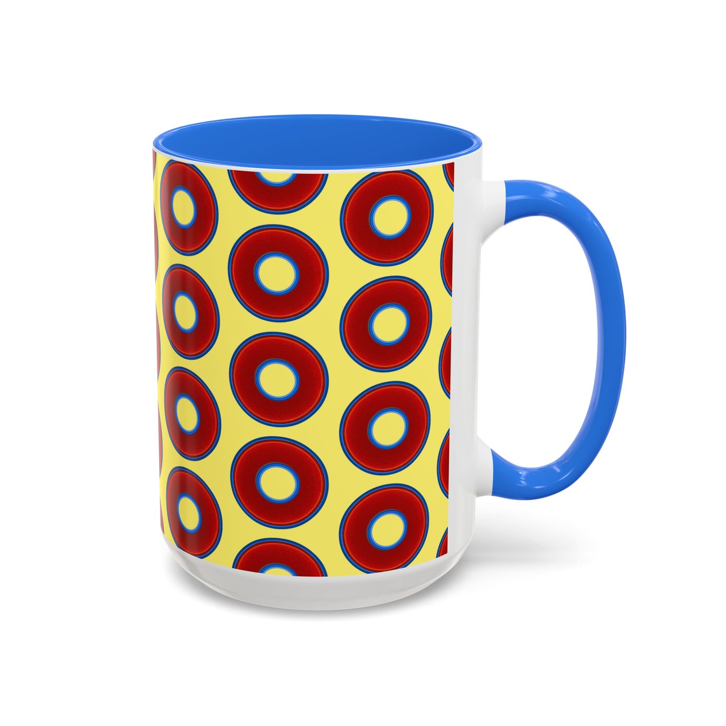 Lump's Grumpy Coffee Mug - vivid red donuts w/yellow background