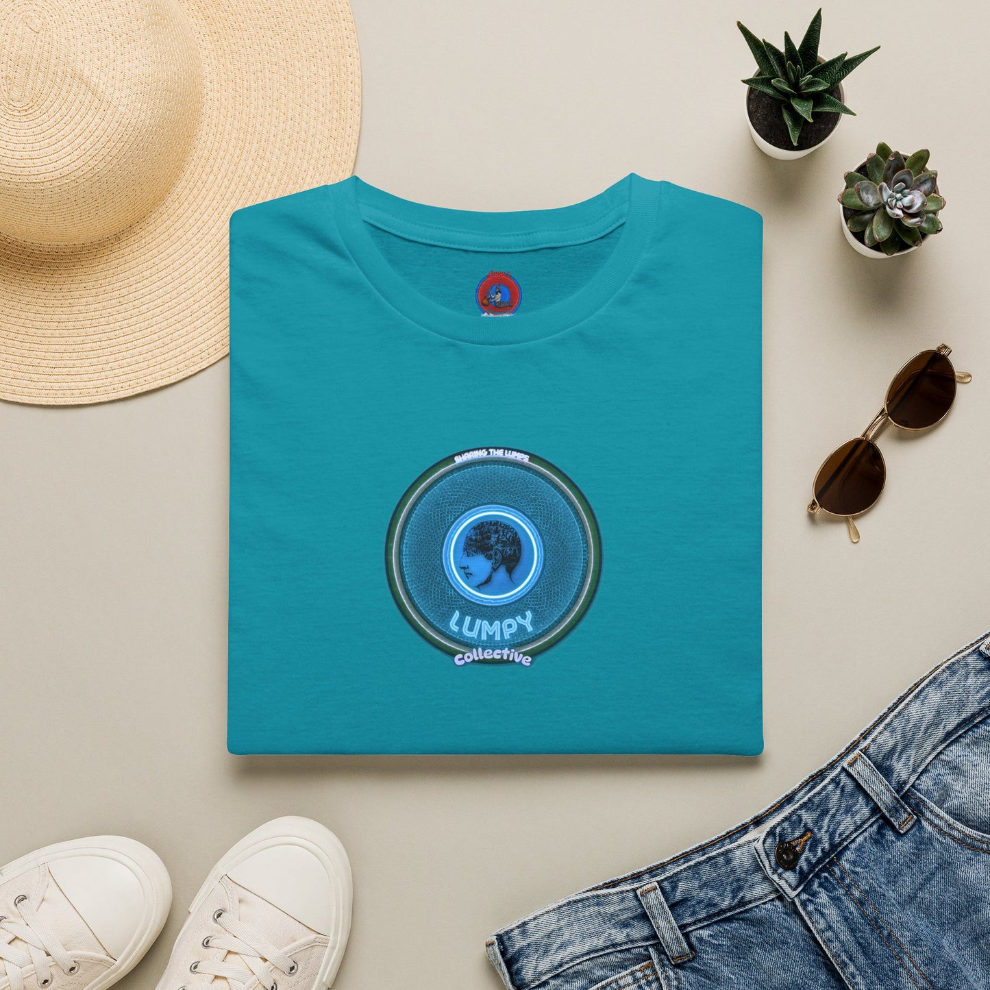 Classic Donut Tee - Unisex Soft-Style - "Lumpy Collective Donut" - aquamarine blue/green lumpy donut - variant 3