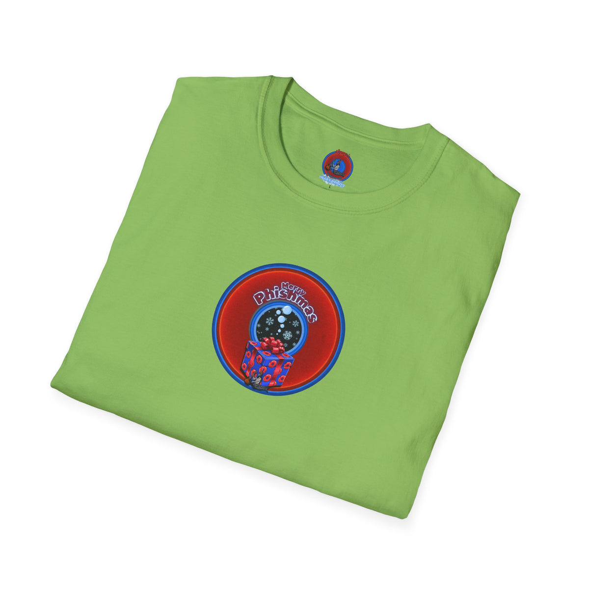 Classic Donut Tee - Unisex Soft-Style - "Phishmas Caroler's Tee " - vivid red/blue donut - variant 4