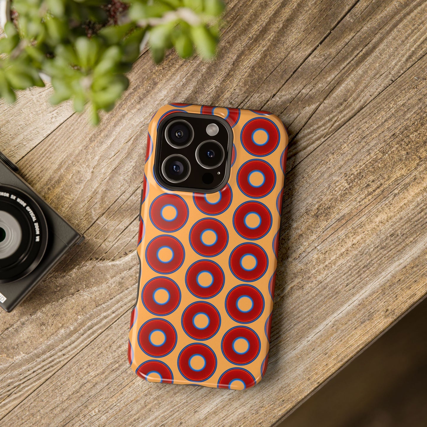 Magnetic Tough Donut Case - red vivid donut print w/creamsicle orange background
