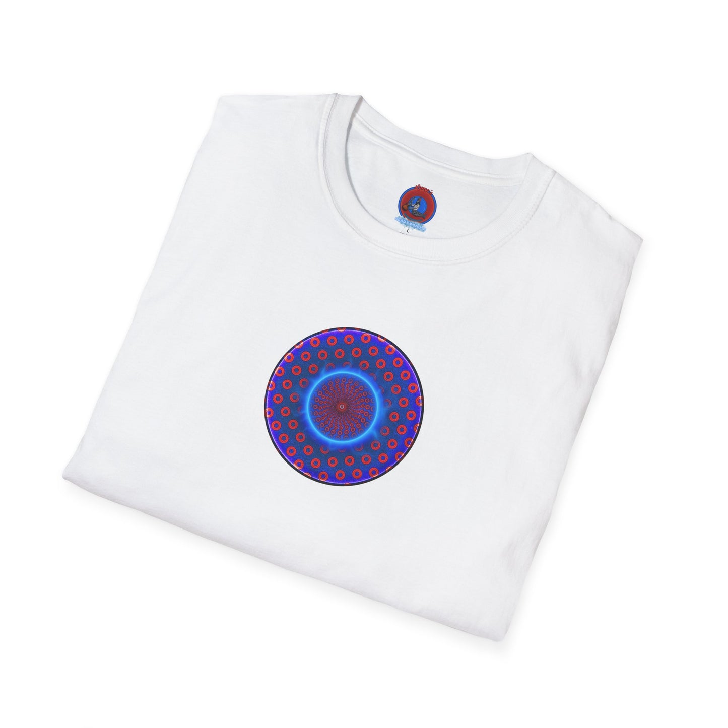 Classic Donut Tee - Unisex Soft-Style - "Donut Vortex" - blue/red electric paradox donut