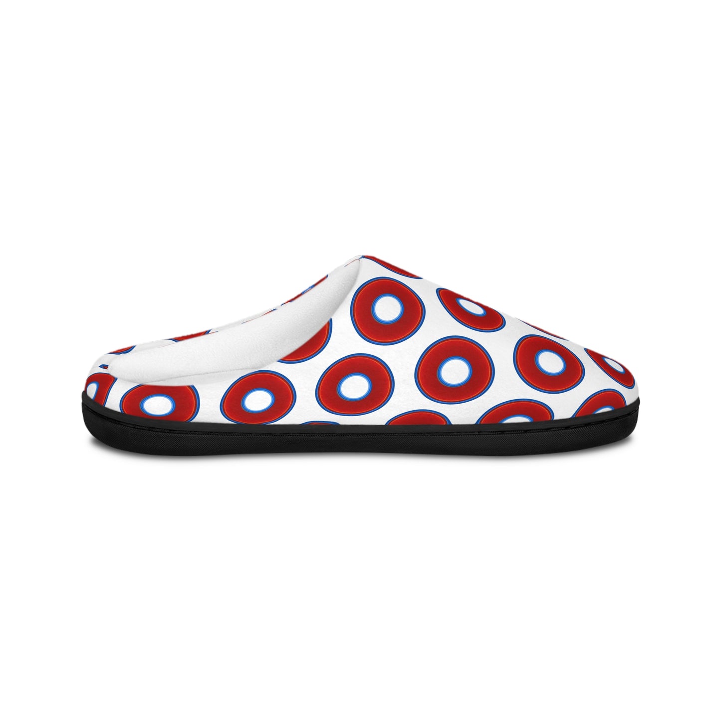 Women's Lumpy Slippers - red vivid donut print w/white background