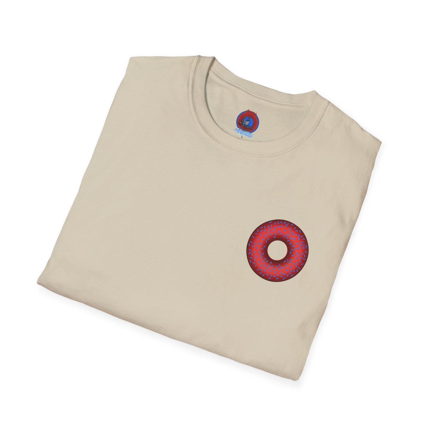 Classic Donut Tee - Unisex Soft-Style - "Plain Plump Donut w/" - plump red donut w/blue sprinkles