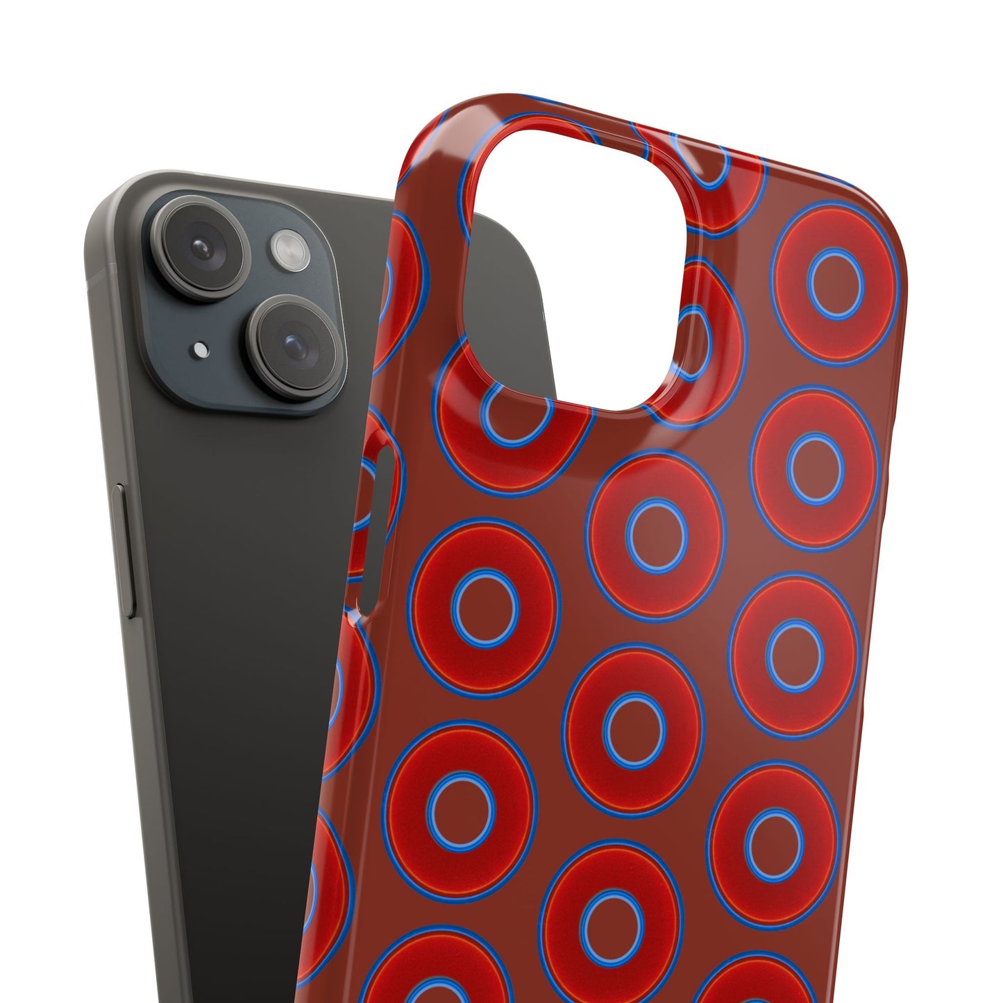 Lumpy Donut Snap Case - red vivid donut print w/burnt umber background