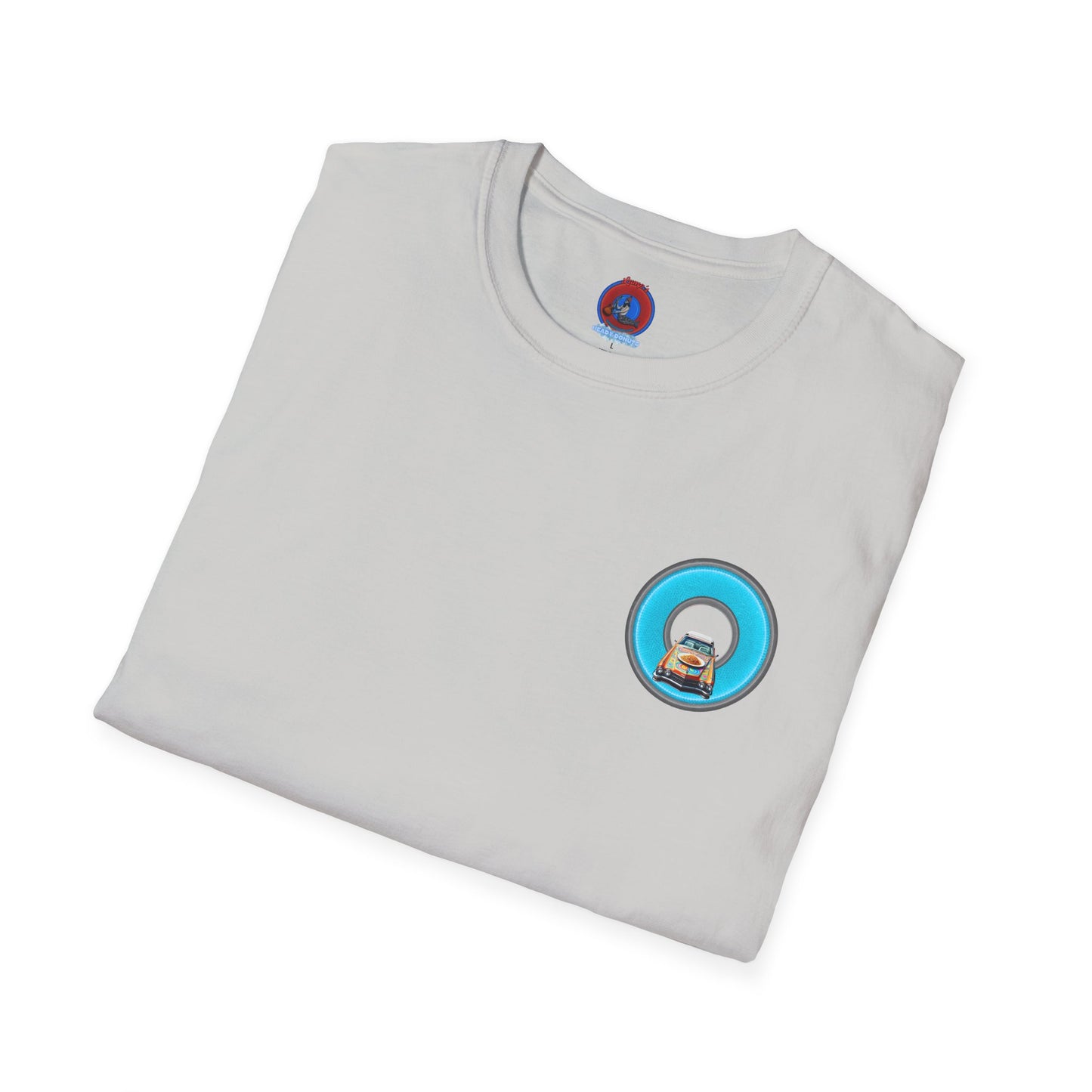 Classic Donut Tee - Unisex Soft-Style - "Cadillac Rainbow Spaghetti Incident" - series 1.0  - variant 3 - blue/gray donut