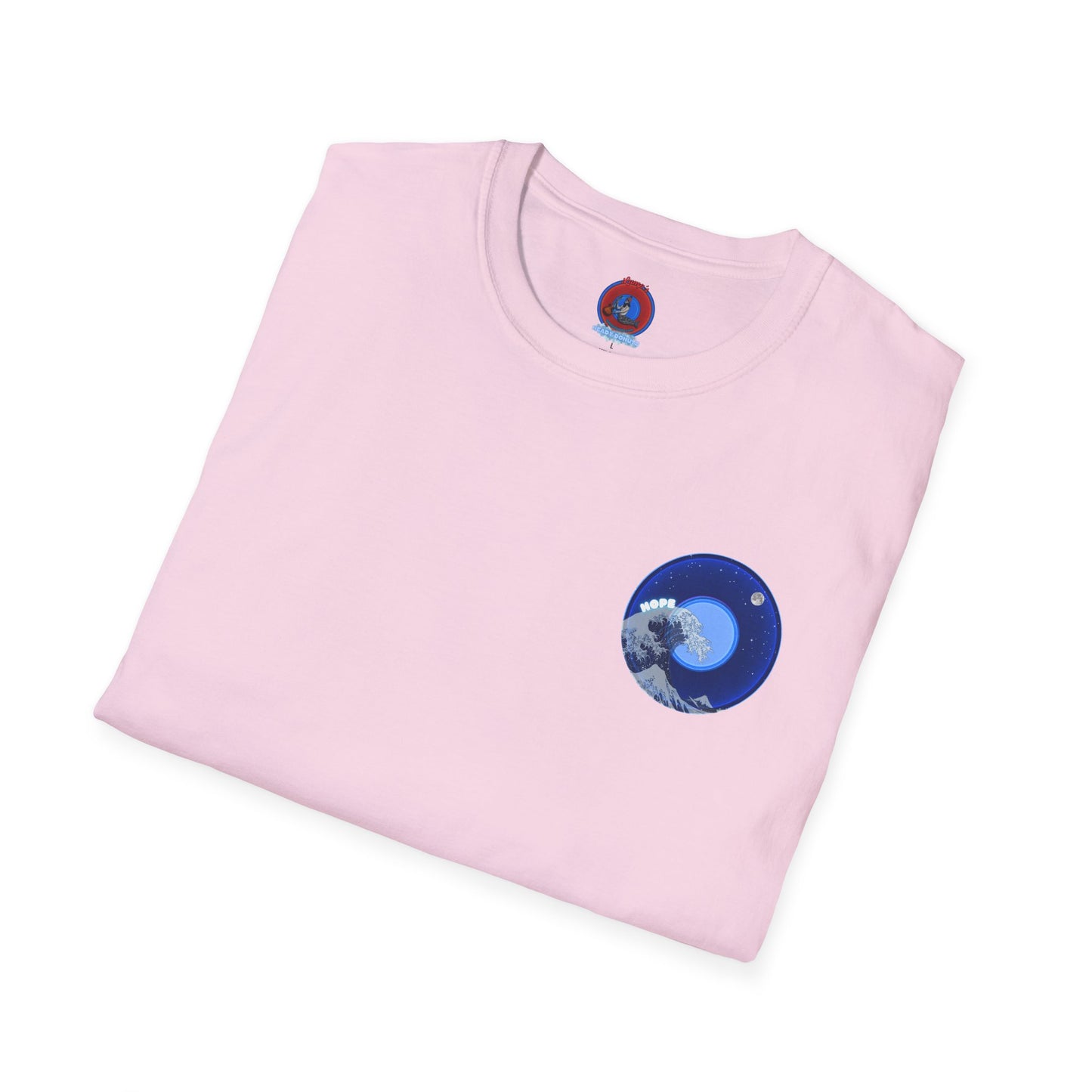 Classic Donut Tee - Unisex Soft-Style - "The Hopeful Waving Donut" - vivid blue donut