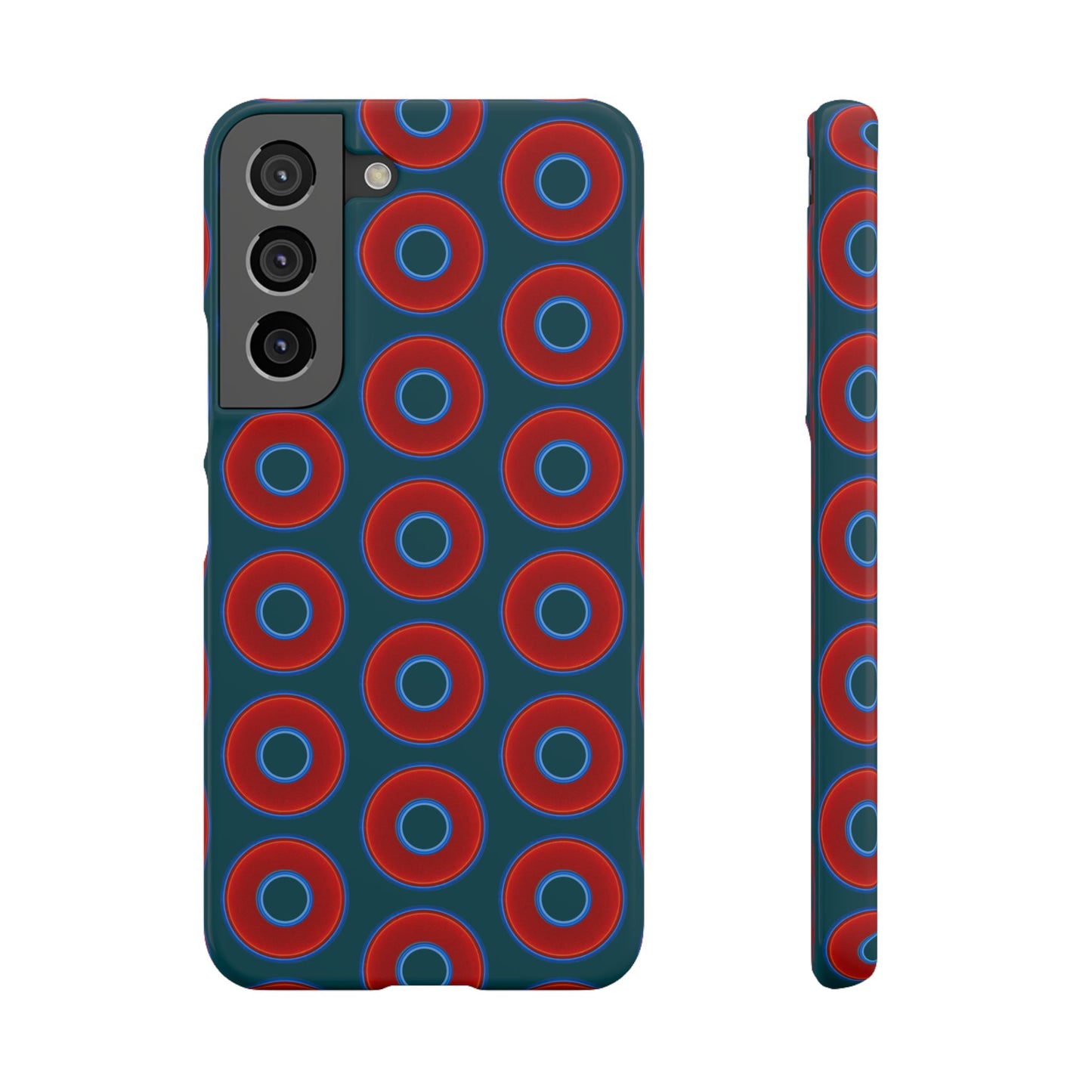 Lumpy Donut Snap Case - red vivid donut print w/midnight teal green background
