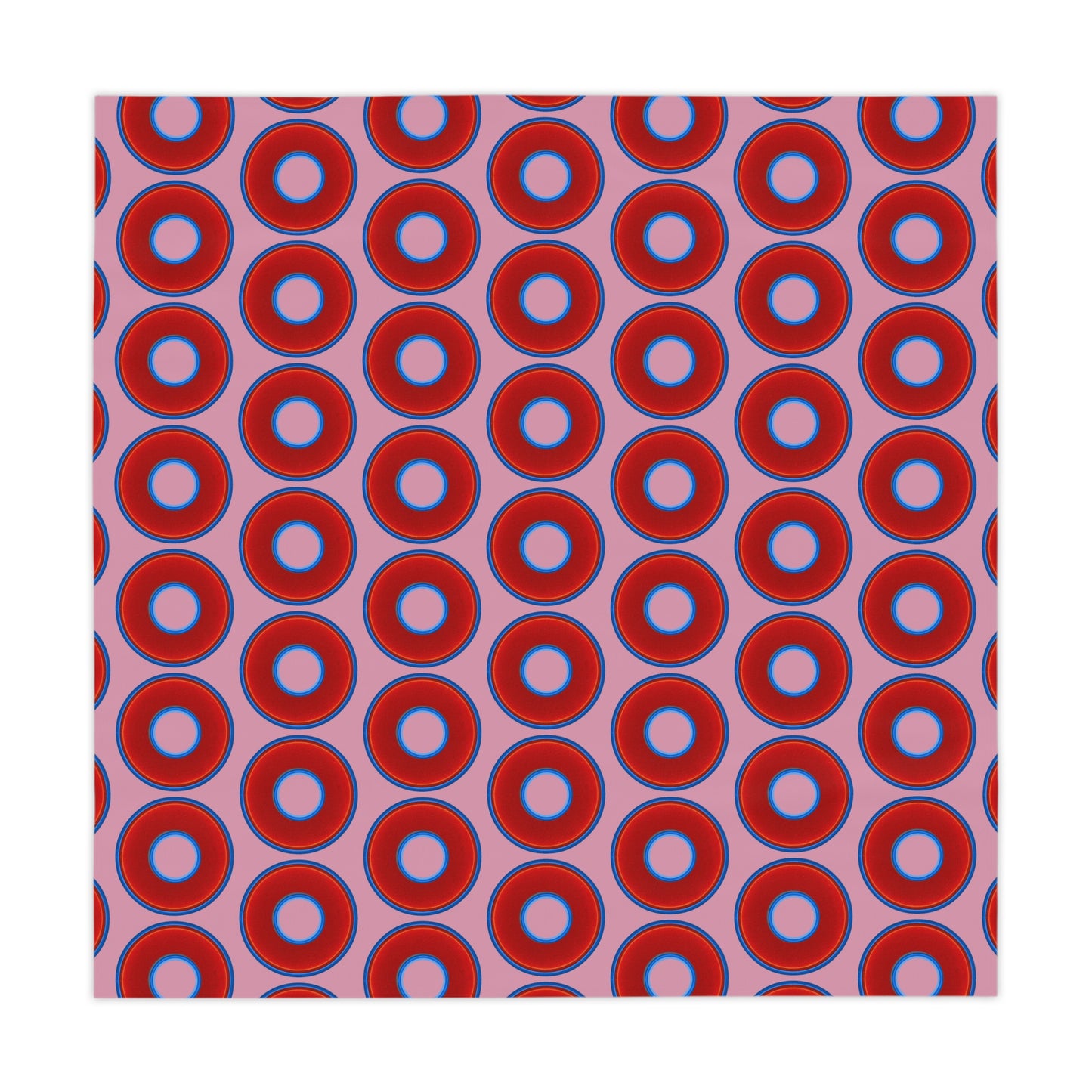 Lumpy Tablecloth - 55.1" x 55.1" - vivid red donuts w/pale magenta background