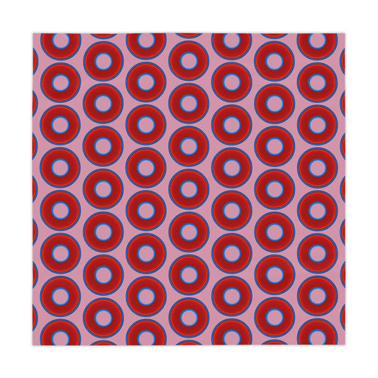 Lumpy Tablecloth - 55.1" x 55.1" - vivid red donuts w/pale magenta background