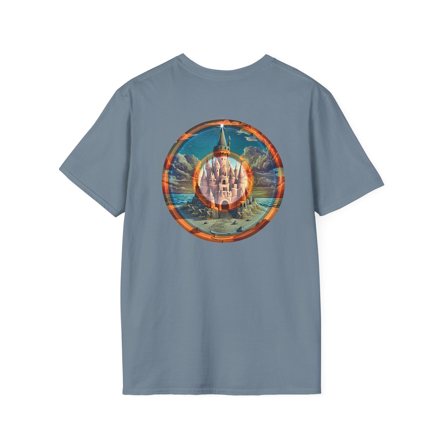 Classic Donut Tee - Unisex Soft-Style - "The Donut that Tides Never Reached" - series 1.0  - variant 1 - plain - blue/orange donut